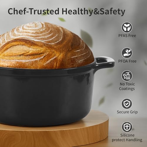 Enamel Cast Iron Dutch Oven with Lid, Round Casserole Pot for Bread Baking, Braising, Roasting, and Stews, Heavy-Duty, Oven Safe, Induction Compatible (4.7QT,Grey) - Image 6