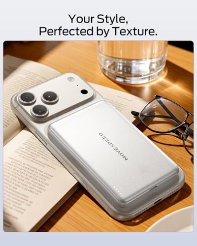 MOVE SPEED 0.3'' Ultra Slim MagSafe Portable Charger, 5000mAh Magsafe Battery Pack iPhone 17 Air Accessories, Magnetic Power Bank with USB C Port for iPhone 17 Pro Max Air/16/15/14/13/12, Pearl White - Image 5