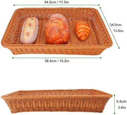5 PCS 17.7 Inch Poly Wicker Bread Basket, Premium Large Wicker Basket, Woven Pantry Organizer, Rectangular Fruit Baskets, Bread Baskets for Serving, Restaurant, Home, Kitchen - Image 2