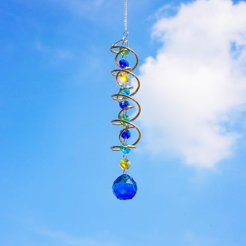 20.5in Sea Blue Crystal Gazing Ball Spiral Wind Spinner Suncatcher - Image 6