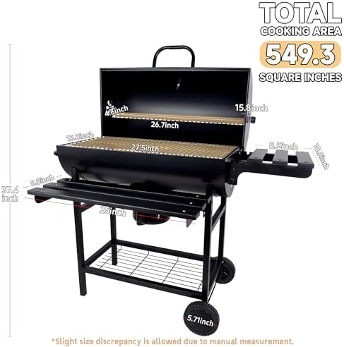 27" Large Charcoal Grill with Lid, Outdoor BBQ Grill with Thermometer, Side Shelves, Wheels & Ash Catcher, Barrel Smoker for Backyard Cooking - Image 2