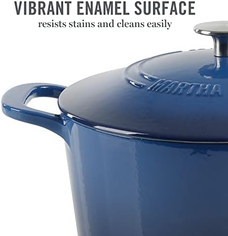 MARTHA STEWART Gatwick 7-Quart Enamel Cast Iron Dutch Oven Pot with Lid – Classic Blue – Durable Heavy-Duty Dutch Oven for Slow Cooking, Braising & Baking - Image 3