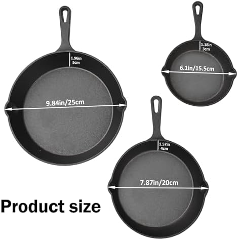 Vivicreate Cast Iron Skillet Pan Set of 3 – Pre-Seasoned Sartenes de Hierro Fundido – 6", 8", 10" Frying Pans for Stove, Oven, Grill – Heavy Duty Sartén Hierro Fundido Cookware Set - Image 3