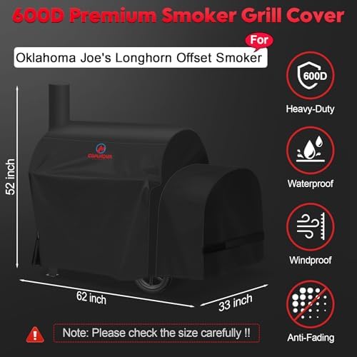 Grill Cover for Oklahoma Joe's Longhorn Offset Smoker - 600D Premium Smoker Cover Waterproof & Heavy Duty for Oklahoma Joe's Longhorn Smoker Grill - Image 2