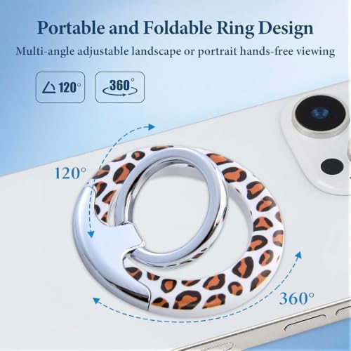 Magnetic Phone Ring for MagSafe Grip, Super Magnet Twinkle Design Ring Holder Stand, MagSafe Accessory for iPhone 17/16/15/14/13 Pro Max Plus，Classic Leopard - Image 2
