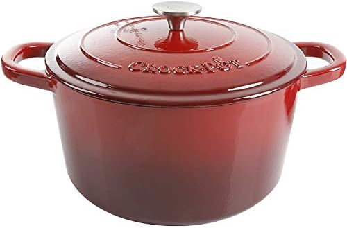 Crock Pot Artisan 5-Quart Round Enameled Cast Iron Dutch Oven – Red, Durable Heavy-Duty Cookware for Slow Cooking, Roasting, Baking with Lid by Crock-PotBrand