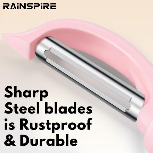 Rainspire Vegetable Peeler Potato Peelers for Kitchen, Sharp Stainless Steel Blades Veggie, Comfortable Handle Fruit Peeler, Carrot Peeler Apple Peeler Dishwasher Safe (1, Pink) - Image 3