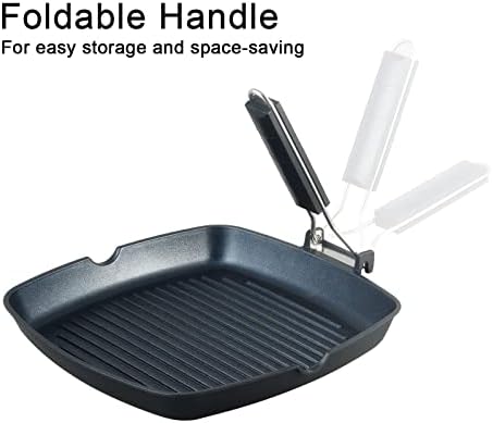 S·KITCHN Grill Pan with Folding Handle, Nonstick Grilling Pan for Stove Tops, Induction Compatible Square BBQ Pan with Pour Spouts - 11 in - Image 5