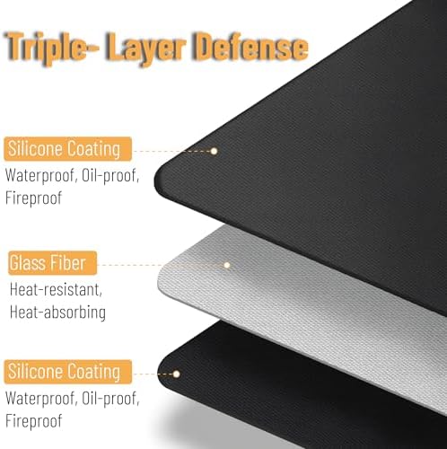 UNCO- Large Under Grill Mats for Outdoor Grill, 65" x 48", Black Double-Sided, Fireproof, Reusable, Portable, 3 Layers, Waterproof & Easy to Clean, Grill Matt for Outdoor Grill Deck Protector - Image 3