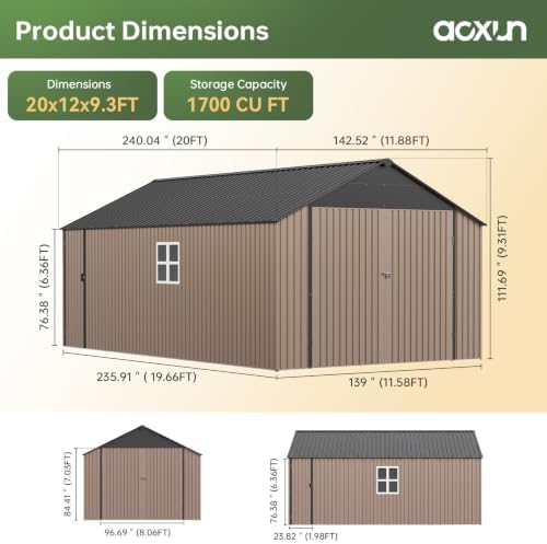 Aoxun 12x20x9.3FT Metal Storage Shed Outdoor Large Garage Shed Garden Tool - Image 2