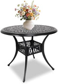 35" Outdoor Dining Table, Cast Aluminum Patio Bistro Table with 2.44" Umbrella Hole, Patio Furniture for Backyard Garden, Black by PATIO-IN