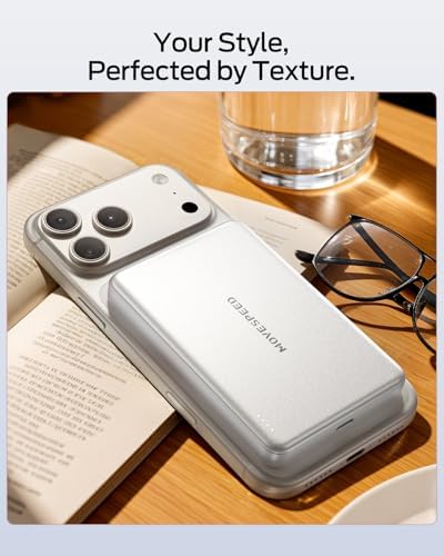 MOVE SPEED 0.5'' 10,000mAh Magnetic Power Bank, Alloy-Design MagSafe Portable Charger,Fast Charging Magsafe Battery Pack for iPhone 16/15/14/13/12,Travel Essential,Oyster White - Image 7