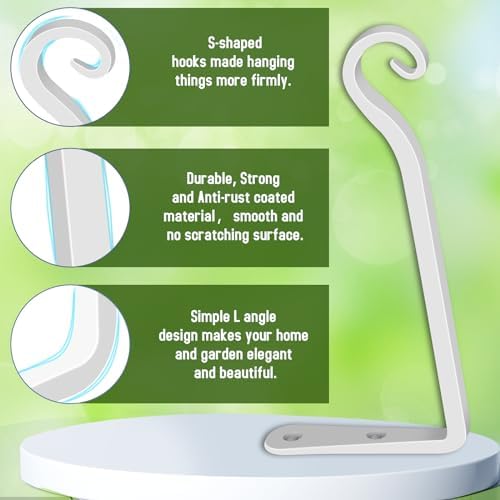 Feed Garden 10 Inch Decorative Iron Wall Hooks, L-Shaped Plant Bracket Metal Straight Plant Hanger or Hanging Bird Feeders,Wind Chimes,Flower Baskets,Lanterns,Indoor/Outdoor Use,White,2 Pack - Image 3