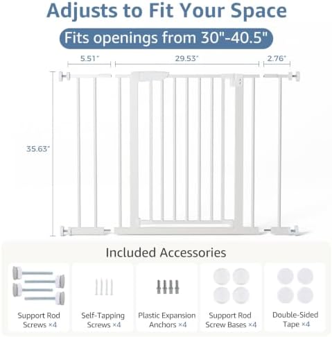 DUMOS 36 in Extra Tall Baby Gate for Stairs, 30-40.5 in, Auto Close, White - Image 2