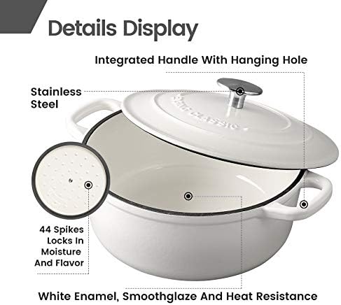 EDGING CASTING Dutch Ovens Enameled Cast Iron Covered 5.5 Quart Dutch Oven with Dual Handle for Bread Baking, White - Image 4