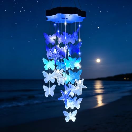 Toodour Solar Wind Chimes for Outside, Hanging Butterfly Shell Wind Chime by Toodour