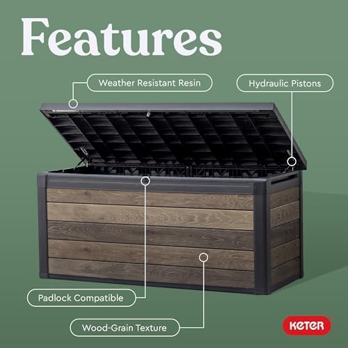 Keter Signature Collection 150 Gallon Resin Deck Box Organization and Storage Box for Patio Outdoor Cushions, Throw Pillows, Garden Tools and Pool Supplies, Walnut - Image 4