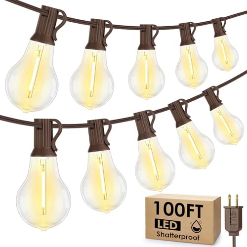 Larkvue 100FT Outdoor String Lights, Patio Light with 32 A39 Bulbs, Brown by Larkvue