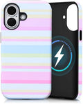for iPhone 17 Case, Magnetic Matte Frosted Dual-Layer Striped Phone Case for Women, Retro Aesthetic Cover Compatible with Mag Safe Accessories - Pastel Dream by YKCZL