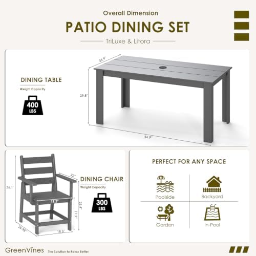GREENVINES 7-piece Outdoor Dining Set, HDPE Table & 6 Armchairs, Gray - Image 2