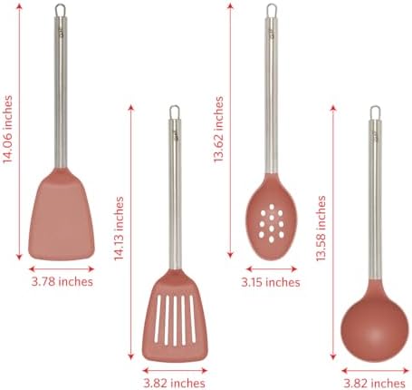 Glad Kitchen Utensils Set, 8pcs - Nonstick Cooking Tools with Stainless Steel Handles & Rotating Utensil Holder - Turners, Ladle, Spoon, Tongs, Spaghetti Server, and Skimmer - Dishwasher Safe, Rust - Image 4
