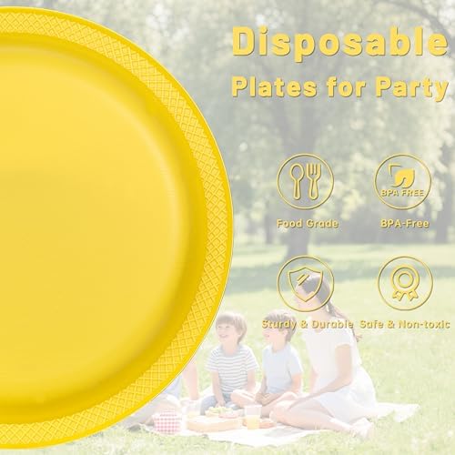 WELLIFE 7 Inch Yellow Plastic Plates 50 Count - Image 6