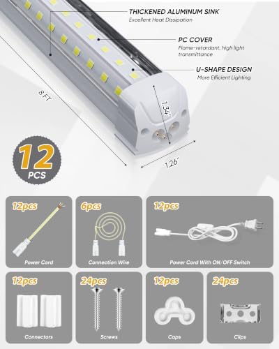 8FT 12 Pack LED Shop Light 120W 19200LM 5000K Garage Lighting - Image 6