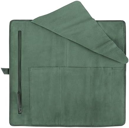 Leather Knife Roll Bag for Chefs – 17.5” x 17.5” Professional Chef Knife Storage Organizer, Portable Culinary Knife Case, Travel Knife Roll for Kitchen, BBQ & Catering (Green) - Image 3