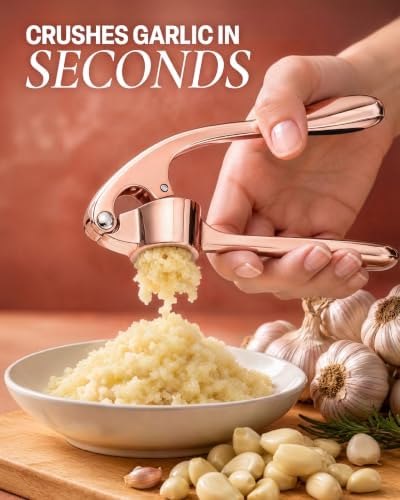 Zulay Kitchen Metal Garlic Press Garlic Mincer Tool Stainless Steel, Rose - Image 5