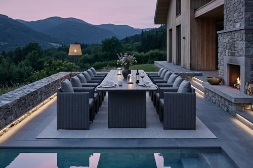 PURPLE LEAF Outdoor Dining Set Oversized 13 Pcs with Olefin Armchairs Grey - Image 2