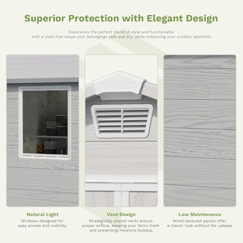 Patiowell 6X6 FT Plastic Outdoor Storage Shed with Floor, Light Grey - Image 5