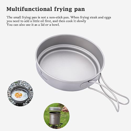 Titanium Pot Pan Set with Folding Handle Outdoor Camping Soup Pot Bowl Frying Pan Mess Kit Picnic Cookware - Image 3
