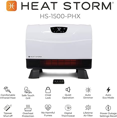 Heat Storm Phoenix Infrared Space Heater with Attachable Feet, Remote Control, Energy Efficient-750-1500 Watts, White Floor or Wall - HS-1500-PHX - Image 6