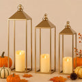 3 Pcs Large Gold Decorative Lanterns with Candles, Metal Candle Lantern by MATAHUMbeyourbetterchoice