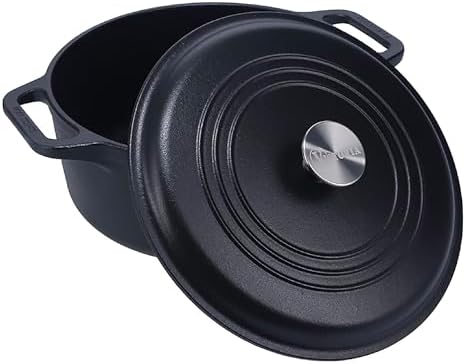 Victoria 6-Quart Cast Iron Dutch Oven with Lid and Dual Loop Handles, Seasoned with Flaxseed Oil, Made in Colombia,Black by VictoriaCastIron