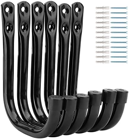 Garage Hooks, 6 Pack Heavy Duty Storage Hooks, 4.1Inch Garden Tool Utility Hooks, Fastening Hooks for Wall Mounting Load Capacity 45lbs by Whrsinlor