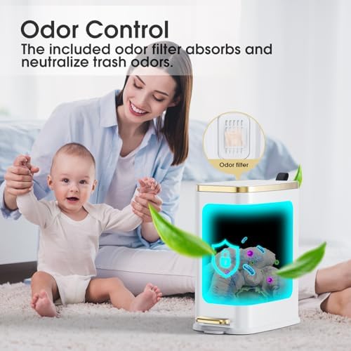 CEROELDA Small Bathroom Trash Can with Lid-5L/1.3 Gal-Soft Close Lid-White - Image 6