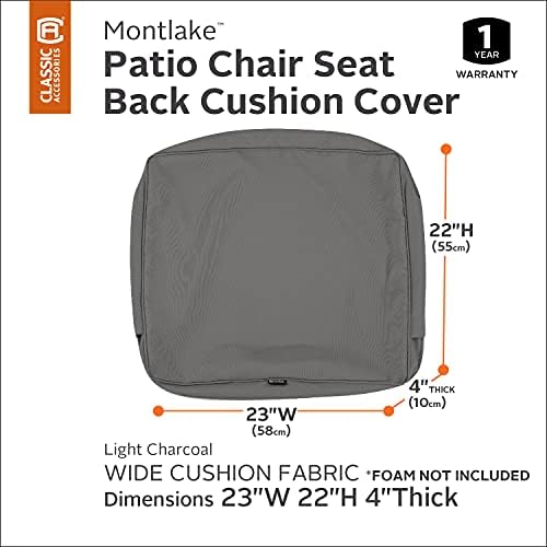 Classic Accessories Montlake Water-Resistant 23 x 22 x 4 Inch Outdoor Back Cushion Slip Cover, Patio Furniture Cushion Cover, Light Charcoal Grey, Patio Furniture Cushion Covers - Image 2