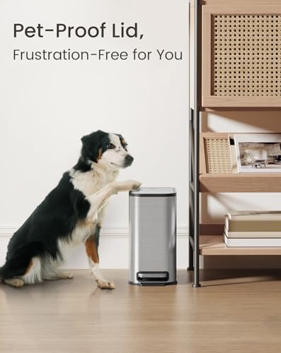 Cesun Small Bathroom Trash Can with Lid Soft Close & Pedal, 1.3 Gal, Silver - Image 6
