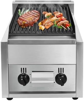 21" Commercial Countertop Gas Grill,2 Burner Gas & Propane Charbroile Restaurant Equipment BBQ 60TU/hr Outdoor Cooking Stainless Steel Griddle Adjustable Temperature Barbecue for Garden Patio by Unknown