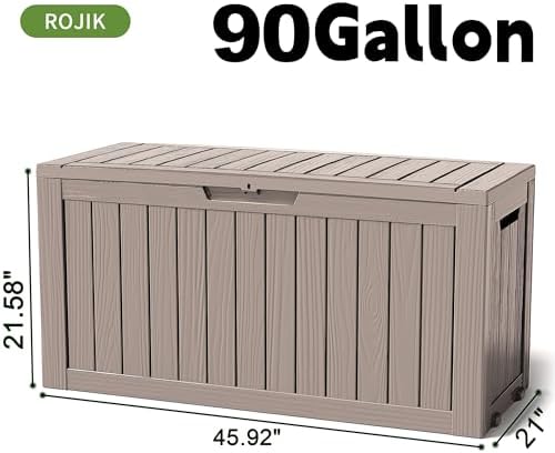 ROJIK Outdoor Storage Housing Deck Box - Waterproof Patio Furniture, Garden Tools, Cushions, Pool Accessories Storage Bench with Lockable Lid and Side Handles (Grey 90 Gal) - Image 2