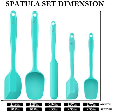 HOTEC 600℉ Heat Resistant Silicone Rubber Spatula Set, Aqua Sky, Set of 5 - Image 2