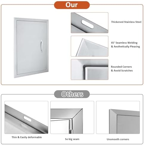 JIE JIN 17" W X 24" H Outdoor Kitchen Doors Single Door Thickened 304 Brushed Stainless Steel BBQ Access Door BBQ Island Doors Outdoor Kitchen Accessories Door for Outdoor Kitchen BBQ Island - Image 7