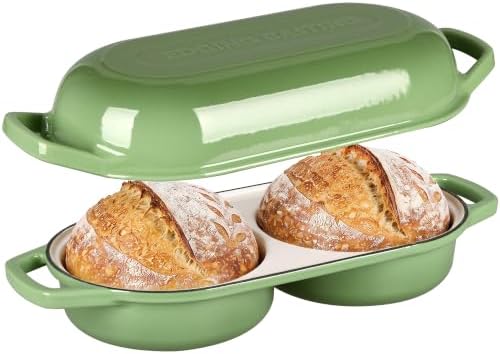 EDGING CASTING Enameled Cast Iron Double Bread Dutch Oven, Pistachio Green by EDGINGCOOKWARE