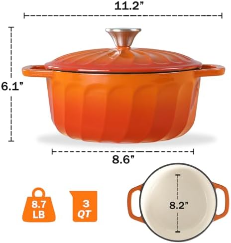 Enameled Cast Iron Dutch Oven Pot with Lid, 3 QT Small Dutch Oven - Image 2