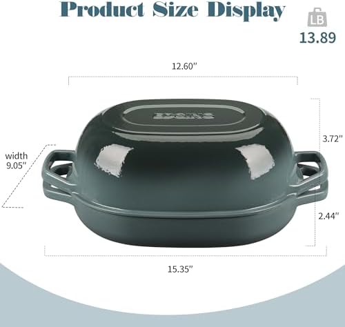 EDGING CASTING Enameled Cast Iron Oval Dutch Oven Pot with Lid, Dutch Oven for Sourdough Bread Baking, Bread Oven, Bread Dutch Oven, Oval Bread Pan, 7qt, Slateblue - Image 2