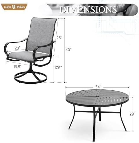 Sophia & William 7 Pcs Patio Dining Set, 54'' Round Table & Swivel Chairs - Image 7