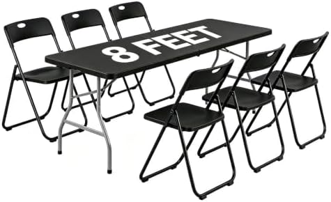8 FT Folding Table Set with 6 Black Plastic Folding Chairs for 6 by WelcometoEDWINENE