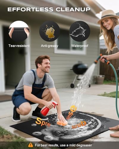 Non-Curl 48x40 inch Under Grill Mats for Outdoor Grill, Indoor Fire Pit Hearth Rugs for Fireplace, Double-Sided Fireproof, Oilproof & Waterproof BBQ Grill Mat, Easy to Clean,for Deck/Patio/Lawn - Image 6