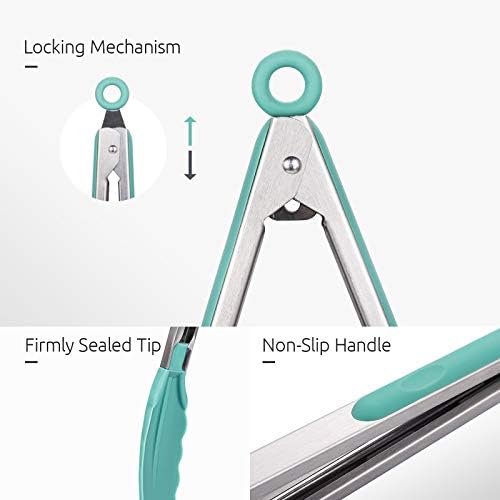 U-Taste Kitchen Tongs for Cooking, 600ºF Heat-Resistant Tps, 3Pcs/Aqua Sky - Image 6